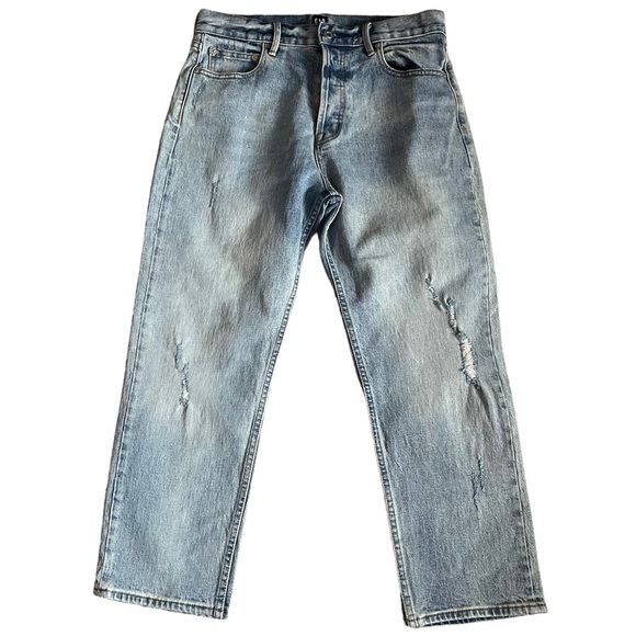 GAP Cone Denim High Rise Straight Crop Jeans Medium Indigo Wash Button Fly Sz 29 - Picture 1 of 11